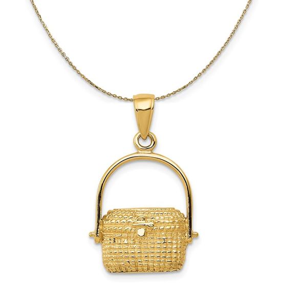 14k Yellow Gold Large 2D Nantucket Basket Necklace - 18 Inch